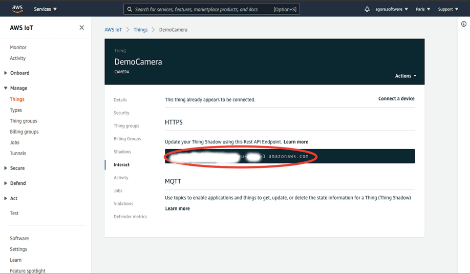 AWS IoT Core : Thing detail